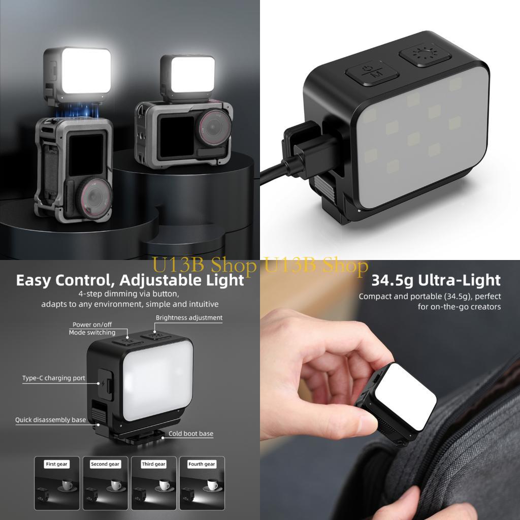 Photography Lighting Reference - U13B IPX4 กล้องขนาดเล็กป้องกันน้ำกระเซ็น 150Lux ความสว่างสำหรับกล้องกีฬาและที่ยึด