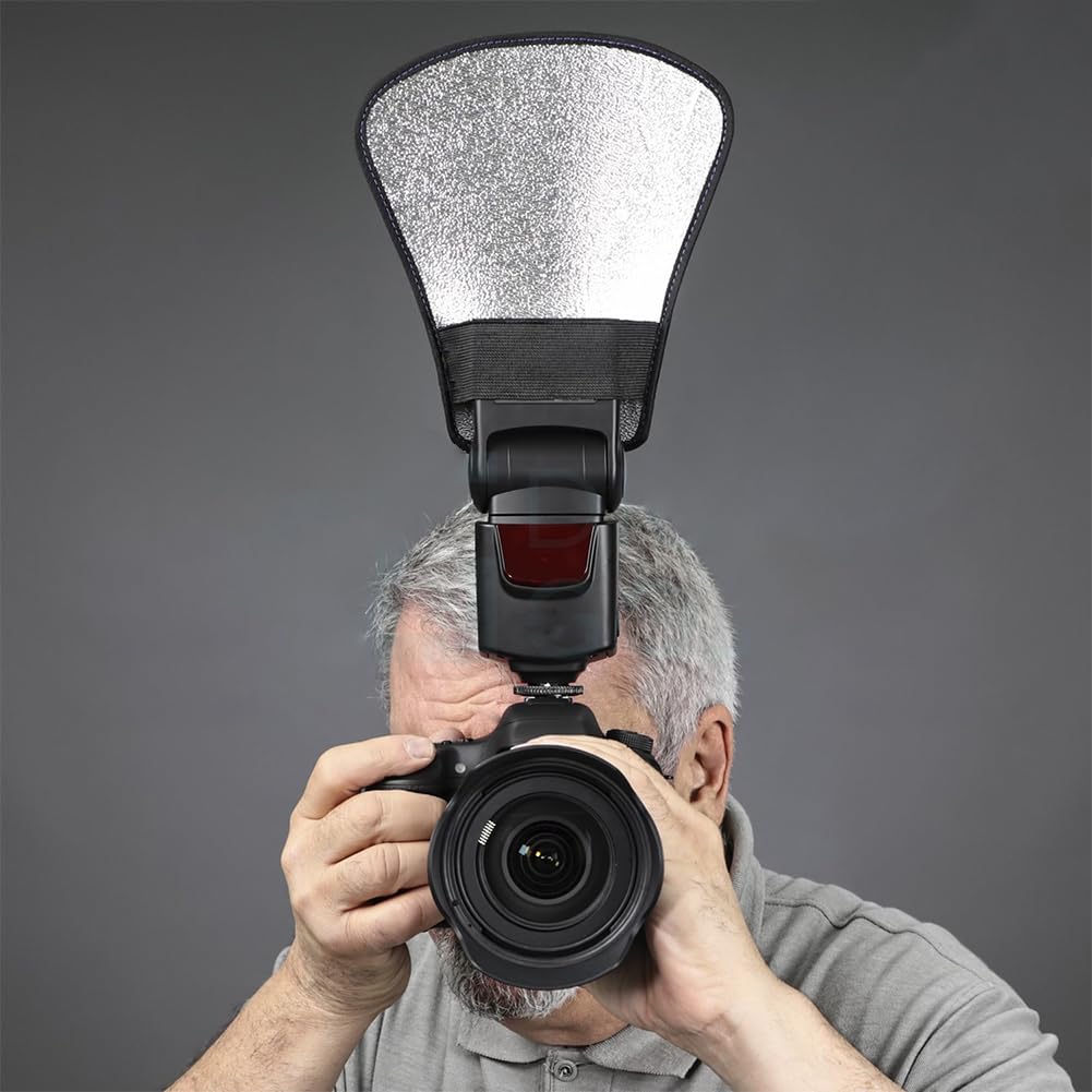 Photography Lightning - ยูนิเวอร์แซล 2-in-1 แฟลชดิฟฟิวเซอร์ซอฟท์บ็อกซ์ ไฟแฟลชถ่ายภาพ แผ่นสะท้อนแสงสีเงิน/สีขาว อุปกรณ์เสริมสำหรับการถ่ายภาพ
