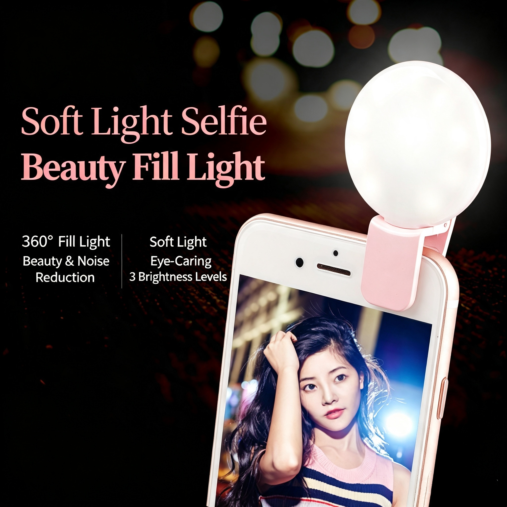 Photography Lighting Indoor - ไฟเซลฟี่แบบวงกลมขนาดเล็ก พกพาสะดวก ไฟ LED สำหรับถ่ายทอดสด ชาร์จซ้ำได้