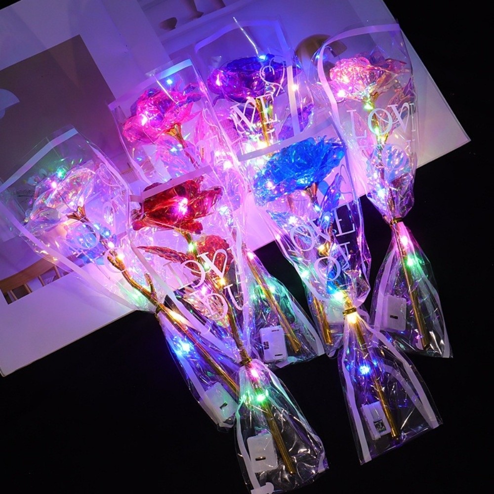 Photography Artificial Lighting - ดอกกุหลาบฟอยล์สีทองเรืองแสง ไฟ LED อุปกรณ์ประกอบฉากถ่ายภาพ ดอกกุหลาบประดิษฐ์หลากสี ของขวัญวันแม่