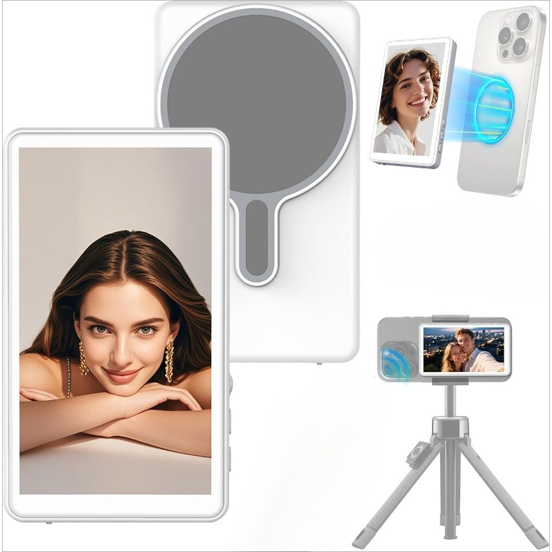 Photography Lighting Set - หน้าจอวิดีโอบล็อกแบบแม่เหล็กสำหรับโทรศัพท์ พร้อมรีโมทบลูทูธ หน้าจอแสดงภาพกล้องหลังสำหรับไลฟ์สดและวิดีโอบล็อก