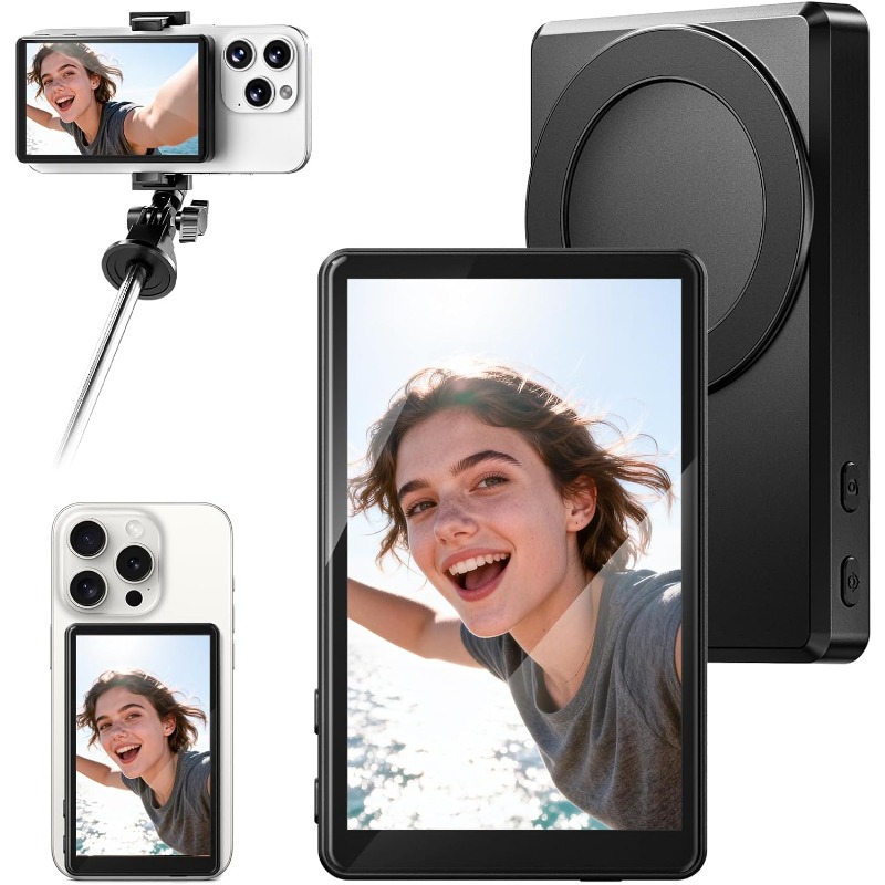 Photography Lighting Set - จอภาพเซลฟี่แบบแม่เหล็กติดกล้องหลังในตัว พร้อมบลูทูธในตัว แบตเตอรี่ 1500mAh สำหรับการถ่ายภาพเดี่ยว วิดีโอบล็อก