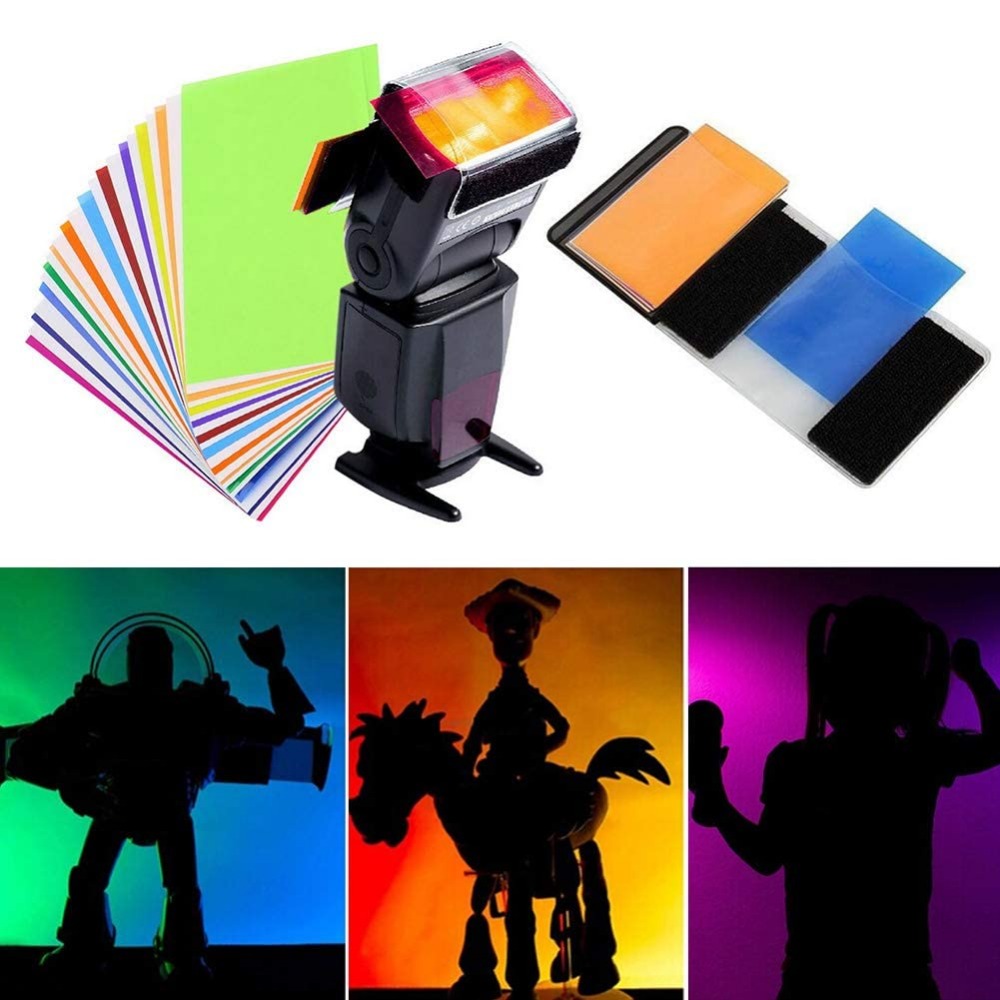 Photography Lighting Kits - ชุดฟิลเตอร์เจลสำหรับแฟลชกล้อง 12 สี พร้อมสายรัดเวลโครอเนกประสงค์สำหรับ Speedlite ถ่ายภาพบุคคล