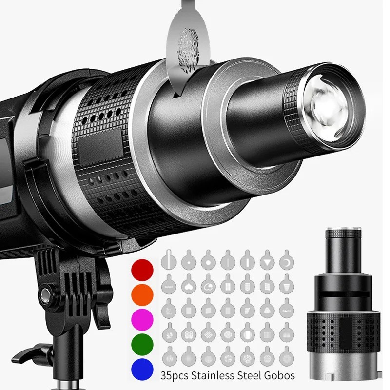 Snoot Flash Modifier - ชุดอุปกรณ์สปอตไลท์แบบกรวยสำหรับขาตั้งโบเวนส์, อุปกรณ์เสริมสำหรับไฟสตูดิโอถ่ายภาพ พร้อมโกโบ 34 ชิ้น และฟิลเตอร์สี