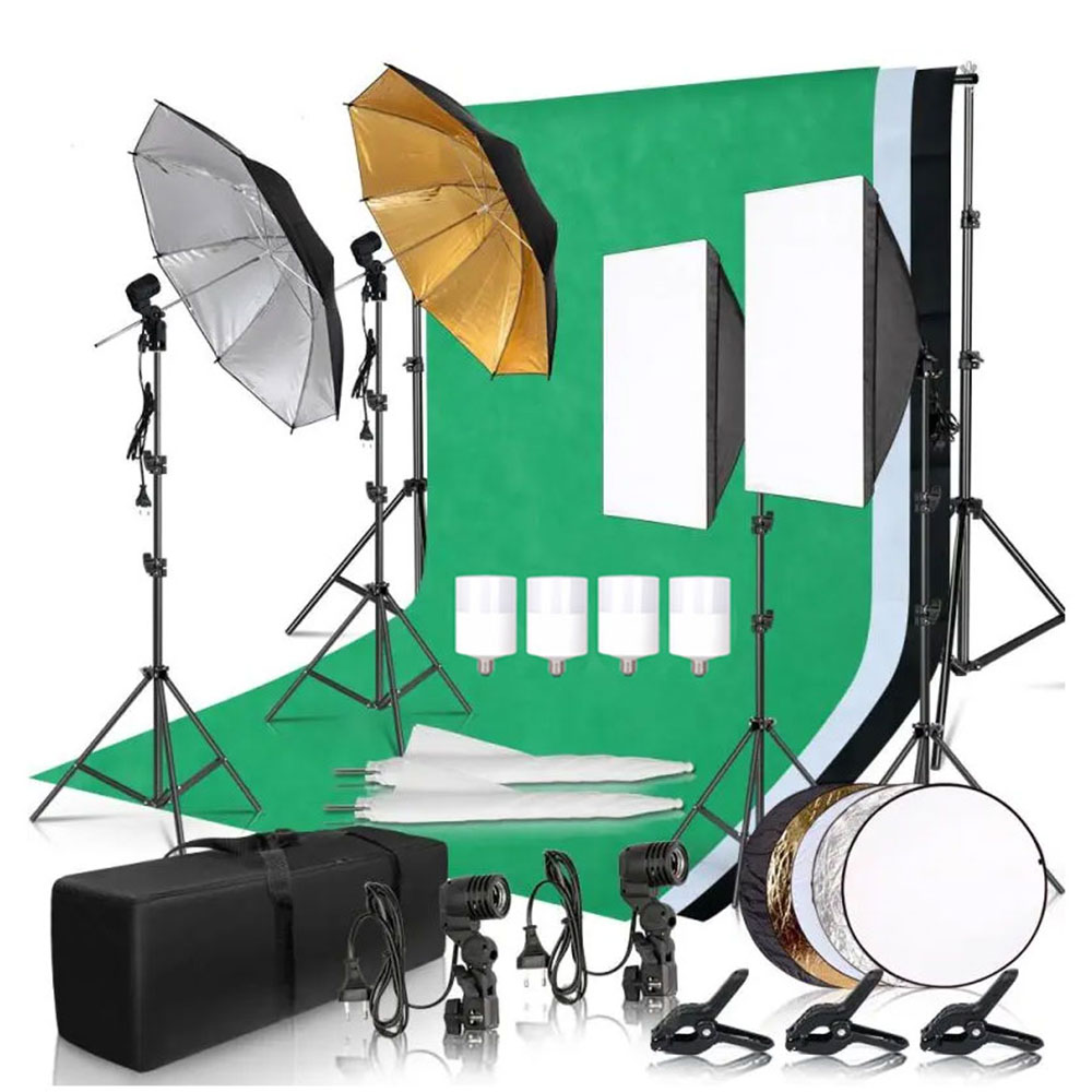 Photography Lighting Set - ชุดไฟสตูดิโอถ่ายภาพแบบซอฟต์บ็อกซ์ พร้อมฉากหลังขนาด 2.6x3 เมตร 3 ชิ้น