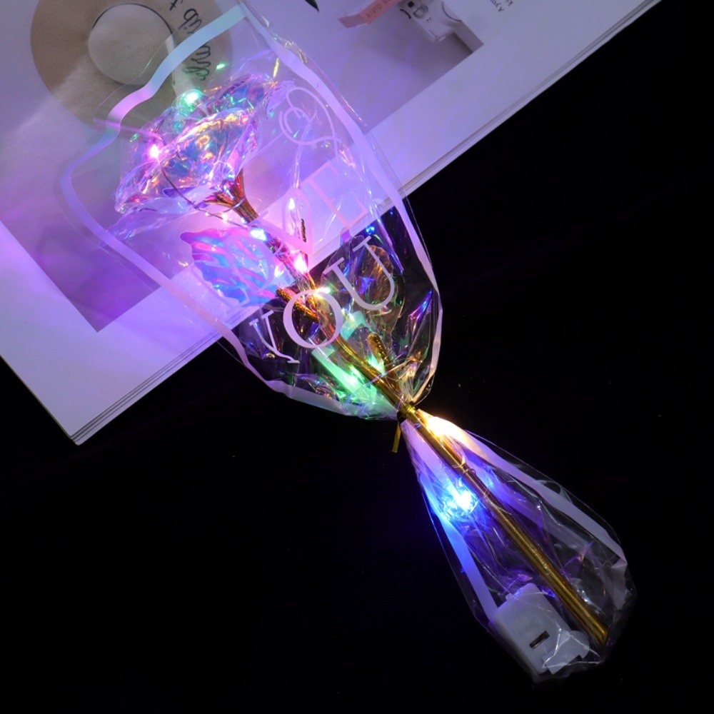 Photography Artificial Lighting - ดอกกุหลาบฟอยล์สีทองเรืองแสง ไฟ LED สีสันสดใส ดอกกุหลาบประดิษฐ์ อุปกรณ์ประกอบฉากถ่ายภาพ