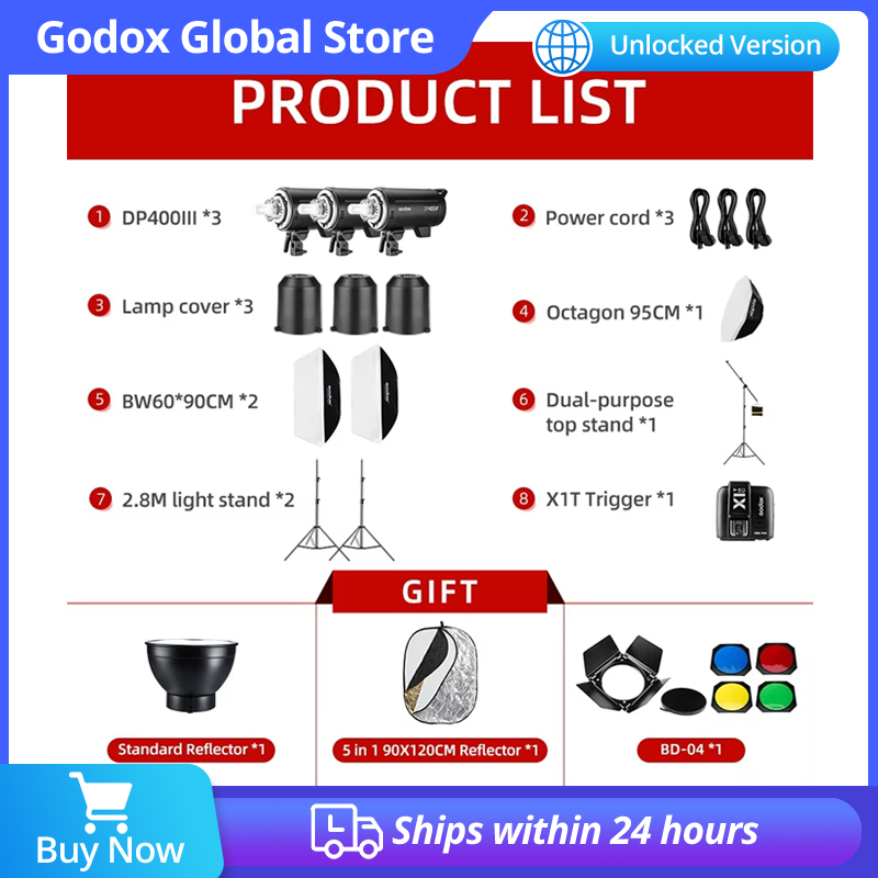 Photography Lighting Kit Godox - ไฟแฟลชสตูดิโอ Godox DP400III DP400III-V 1200W 3x