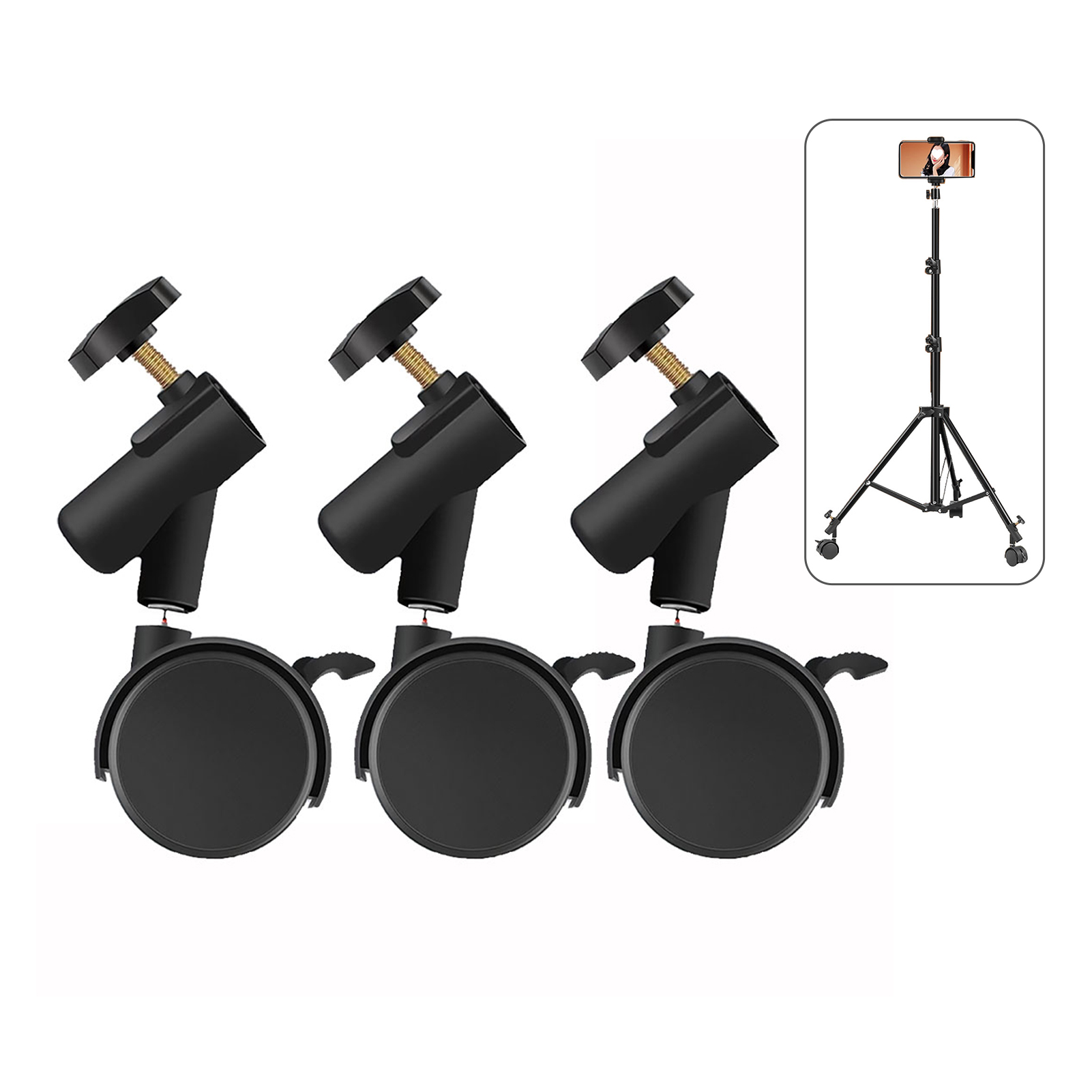 Photography Lighting Set - 3 ชิ้น/เซ็ต ล้อเลื่อนแบบยืดหยุ่นพร้อมรูยึดขนาดเส้นผ่านศูนย์กลาง 16 มม. สำหรับขาตั้งไฟถ่ายภาพ