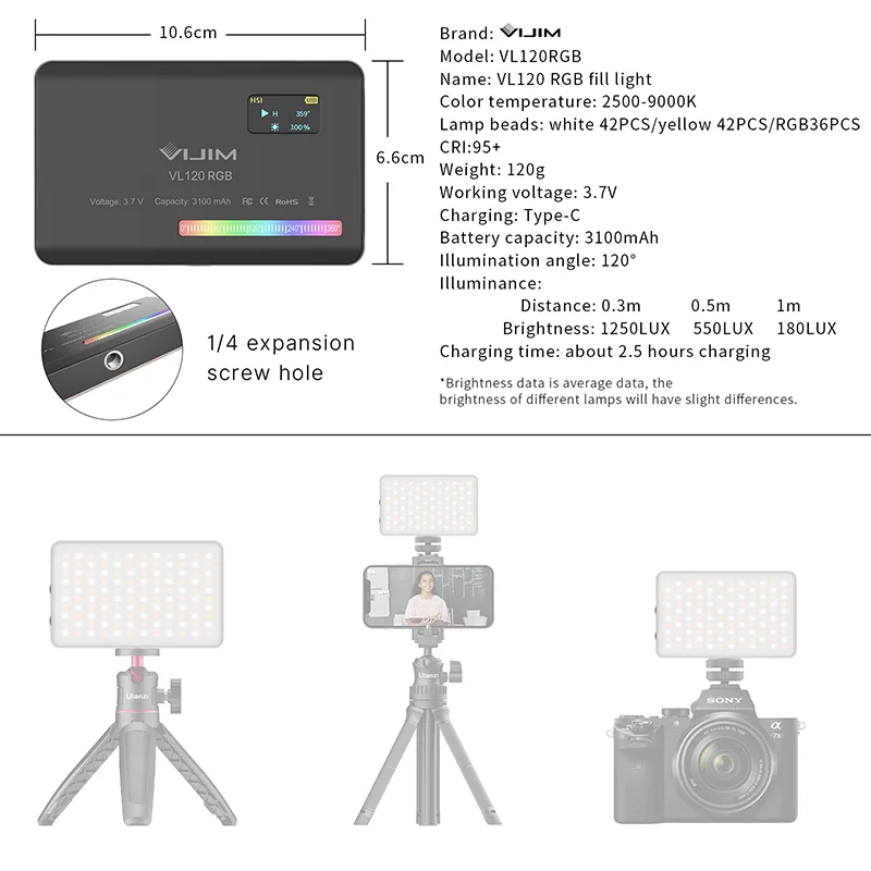 ไฟเติมพกพา RGB รุ่น New120 ปี  - Photography Lighting Indoor บทวิจารณ์และราคา